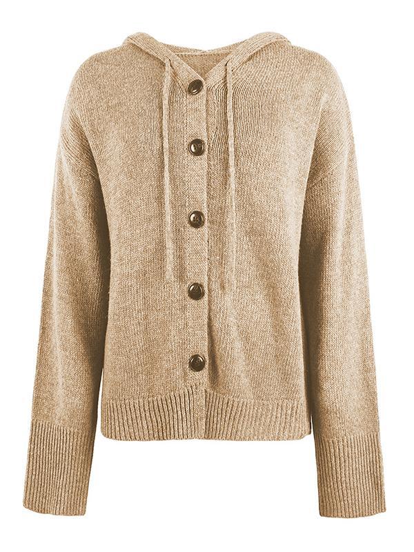 Wrap Buttoned Hooded Solid Color Cardigan Product Image