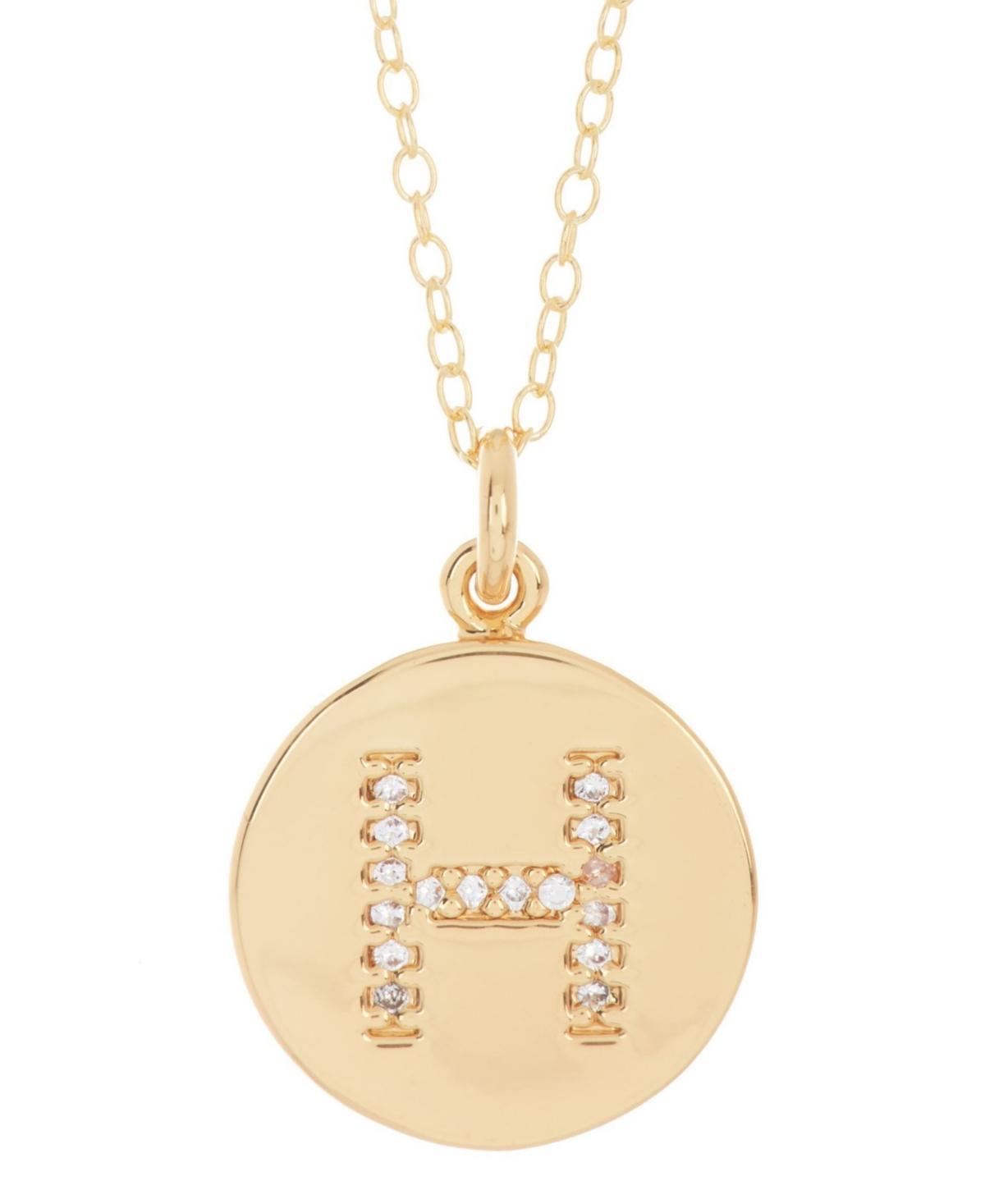 Adornia 14k Gold Plated Cubic Zirconia Engraved Letter Disc Pendant Necklace, Women's, Size: 18", Gold Tone T Product Image