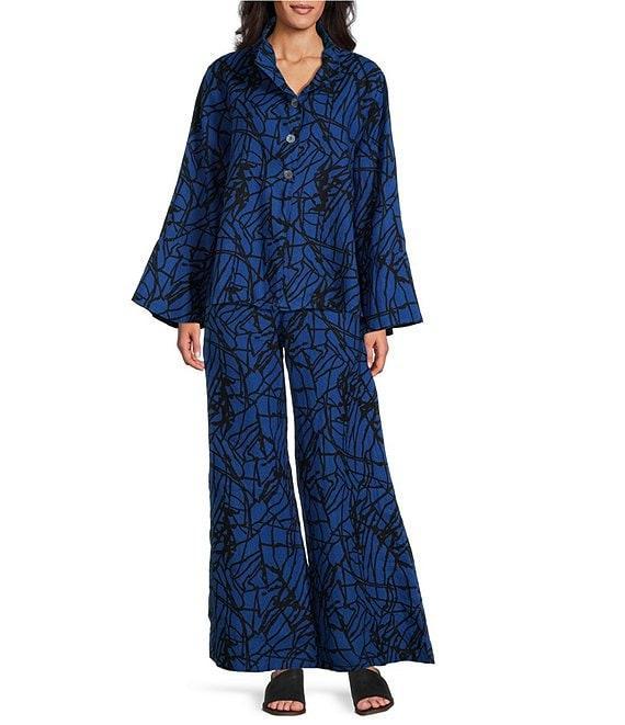 Bryn Walker Linen Knit Netta Print Flat Front Elastic Waist Wide Leg Pant Product Image