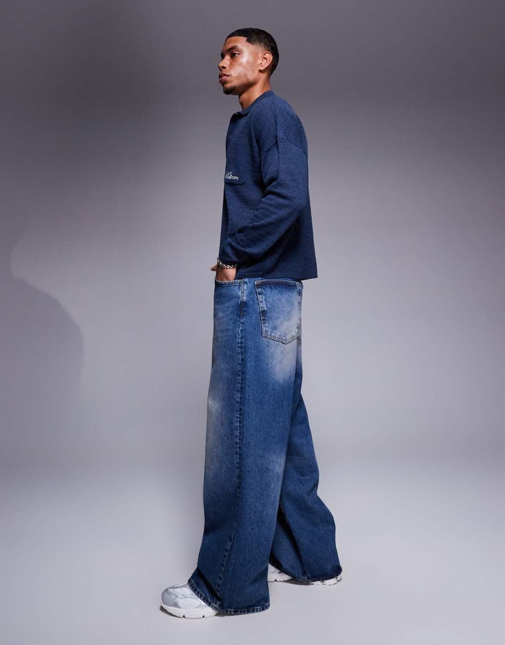 ASOS DESIGN super baggy fit jeans in dark wash blue Product Image