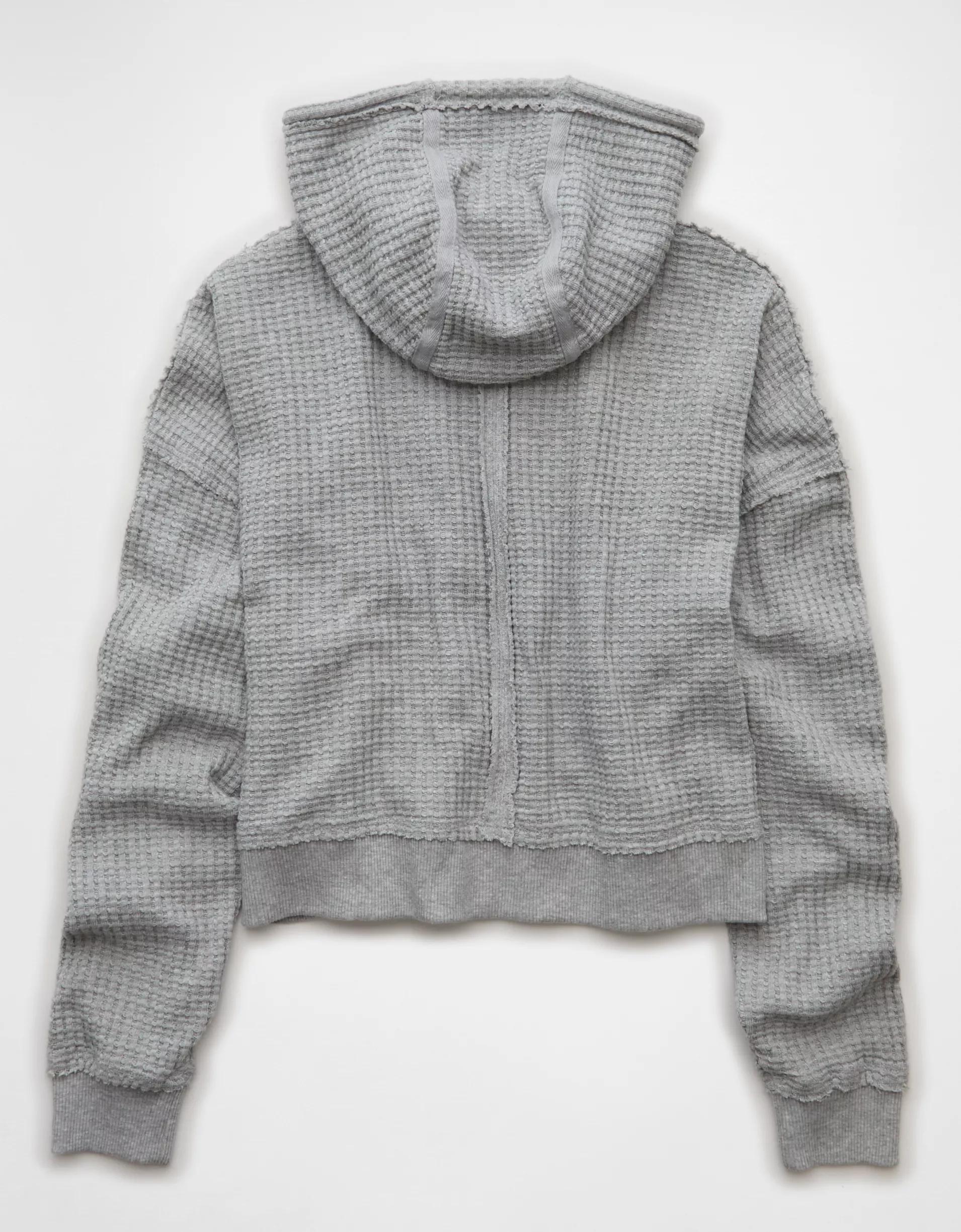 AE Cropped Waffle Zip-Up Hoodie Product Image