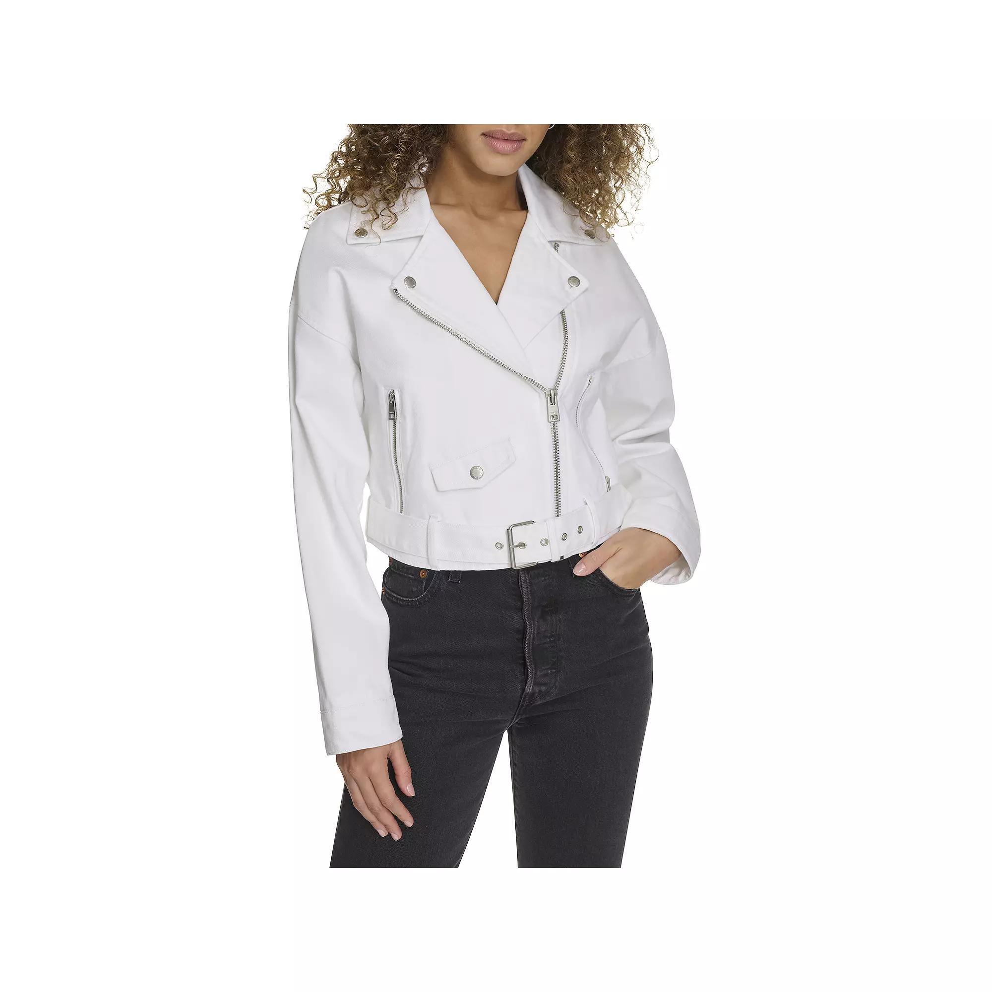 Women's Levi's® Denim Cropped Moto Jacket, Size: Medium, White Product Image