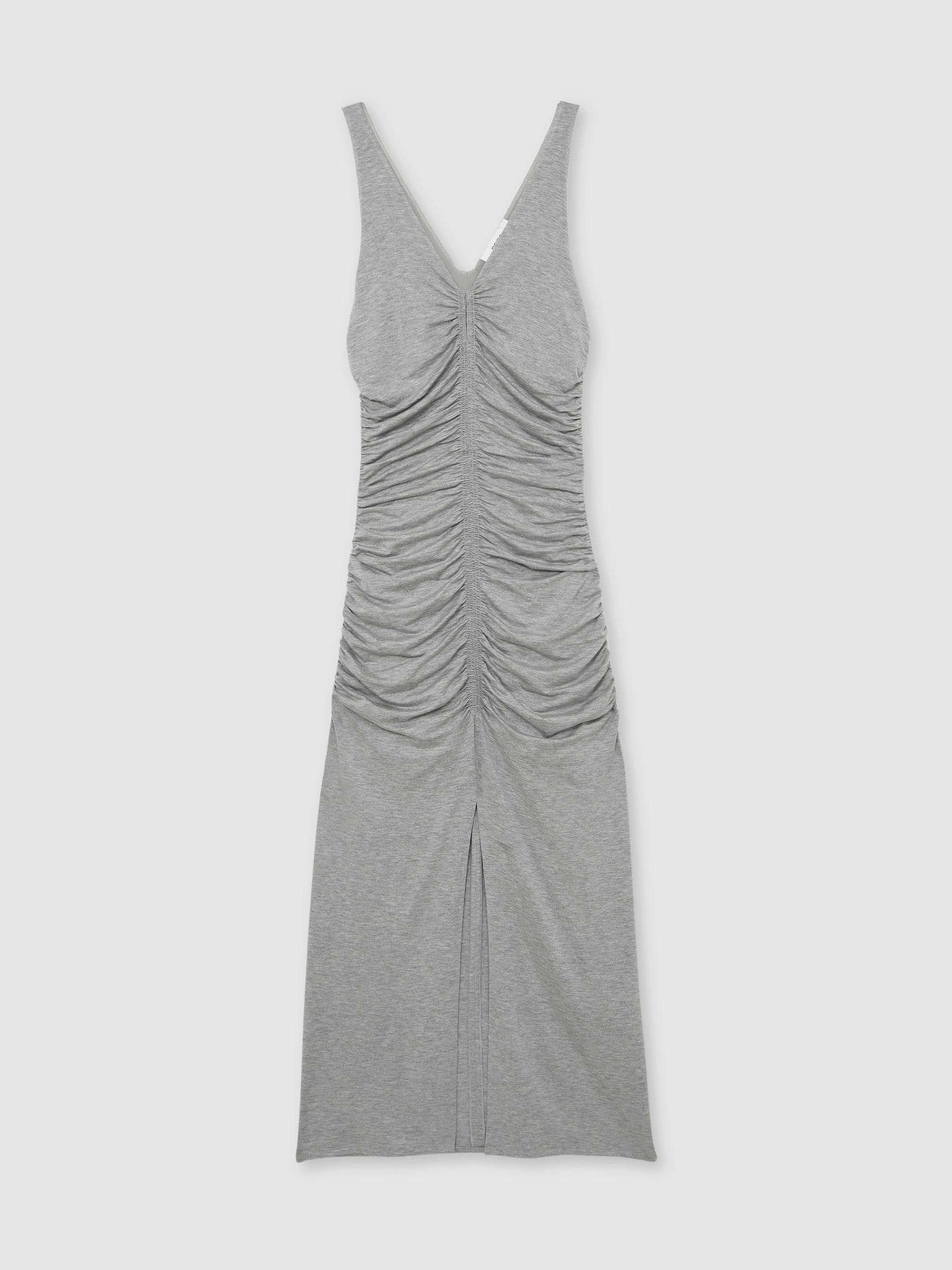 Stretch-Modal Ruched Jersey Dress in Grey Product Image