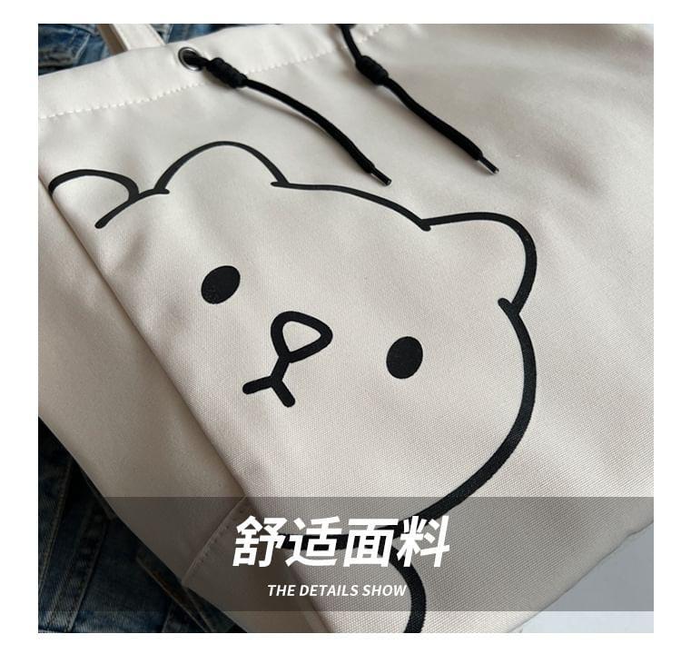 Set: Bear Print Tote Bag + Lettering Coin Purse Product Image