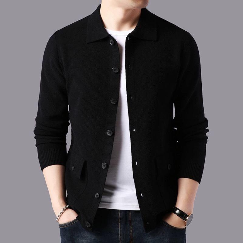 Collared Plain Button-Up Cardigan Product Image