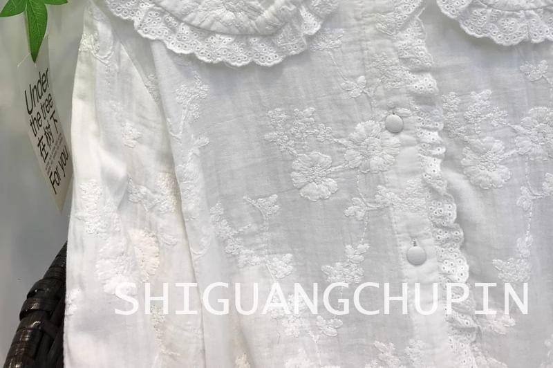 Frill Trim Collar Button-Up Plain Cardigan Product Image