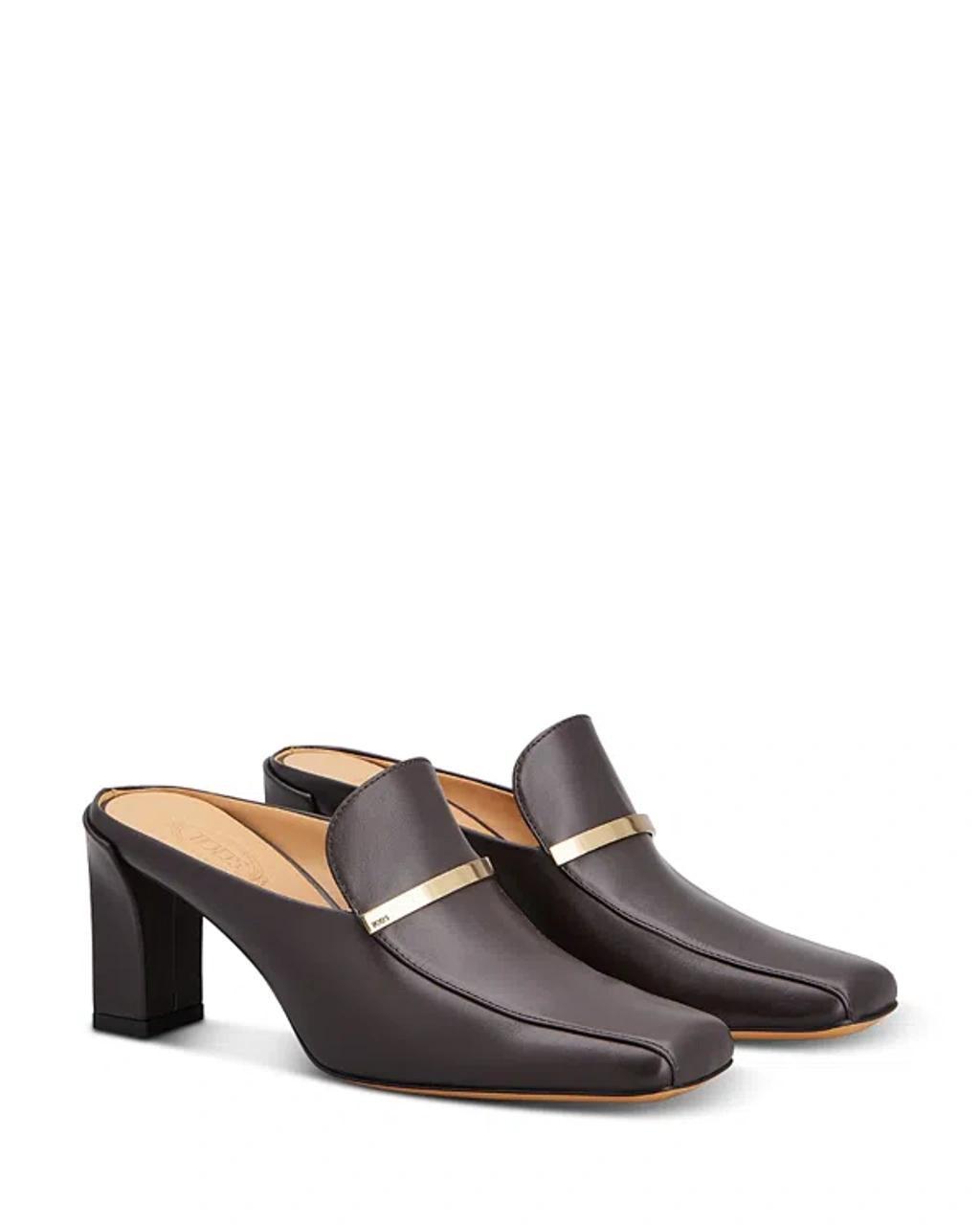 TOD'S Women's Square Toe High Heel Mules In Dark Brown Product Image