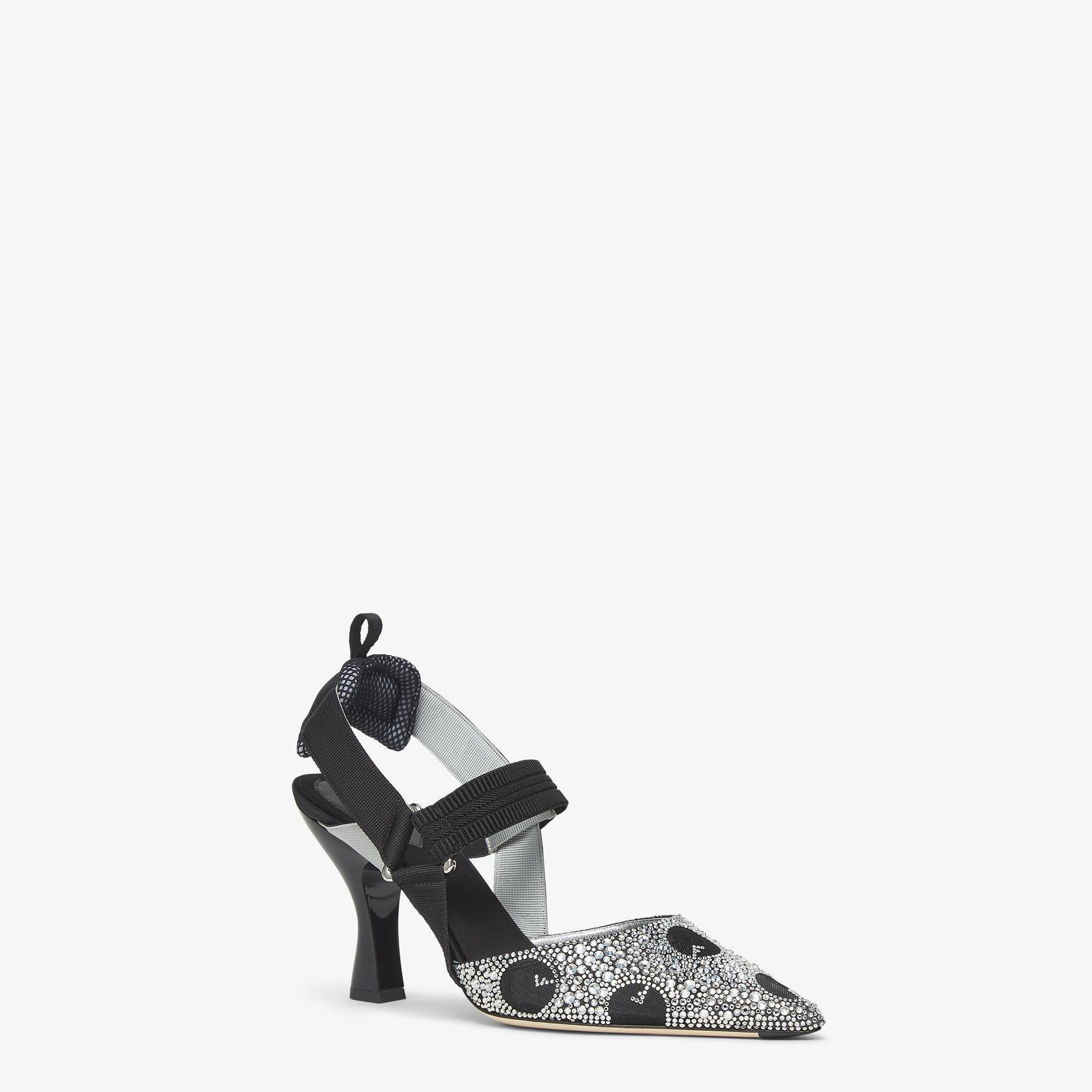 ColibrìBlack mesh and rhinestone high-heeled slingbacks Product Image