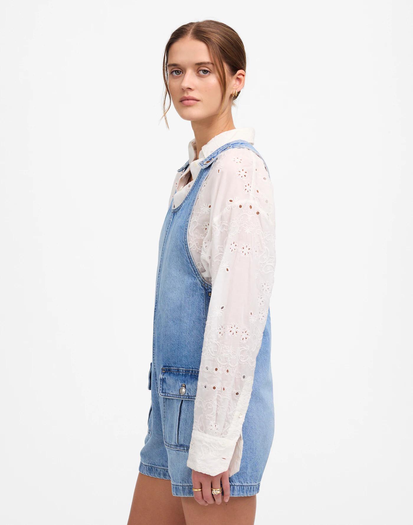Scoopneck Denim Shortalls in Allenwood Wash Product Image