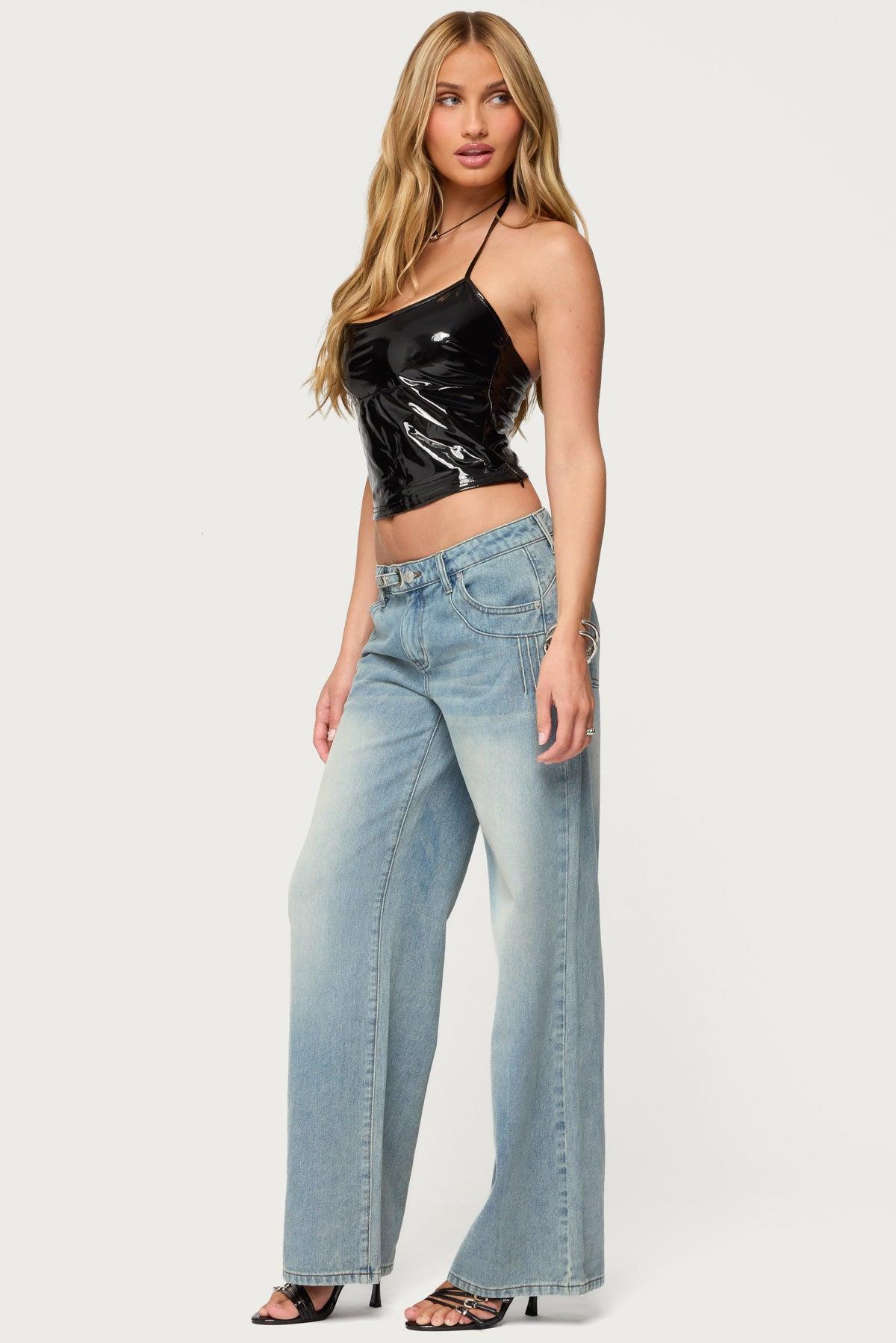 Celia Grommet Washed Low Rise Jeans Product Image