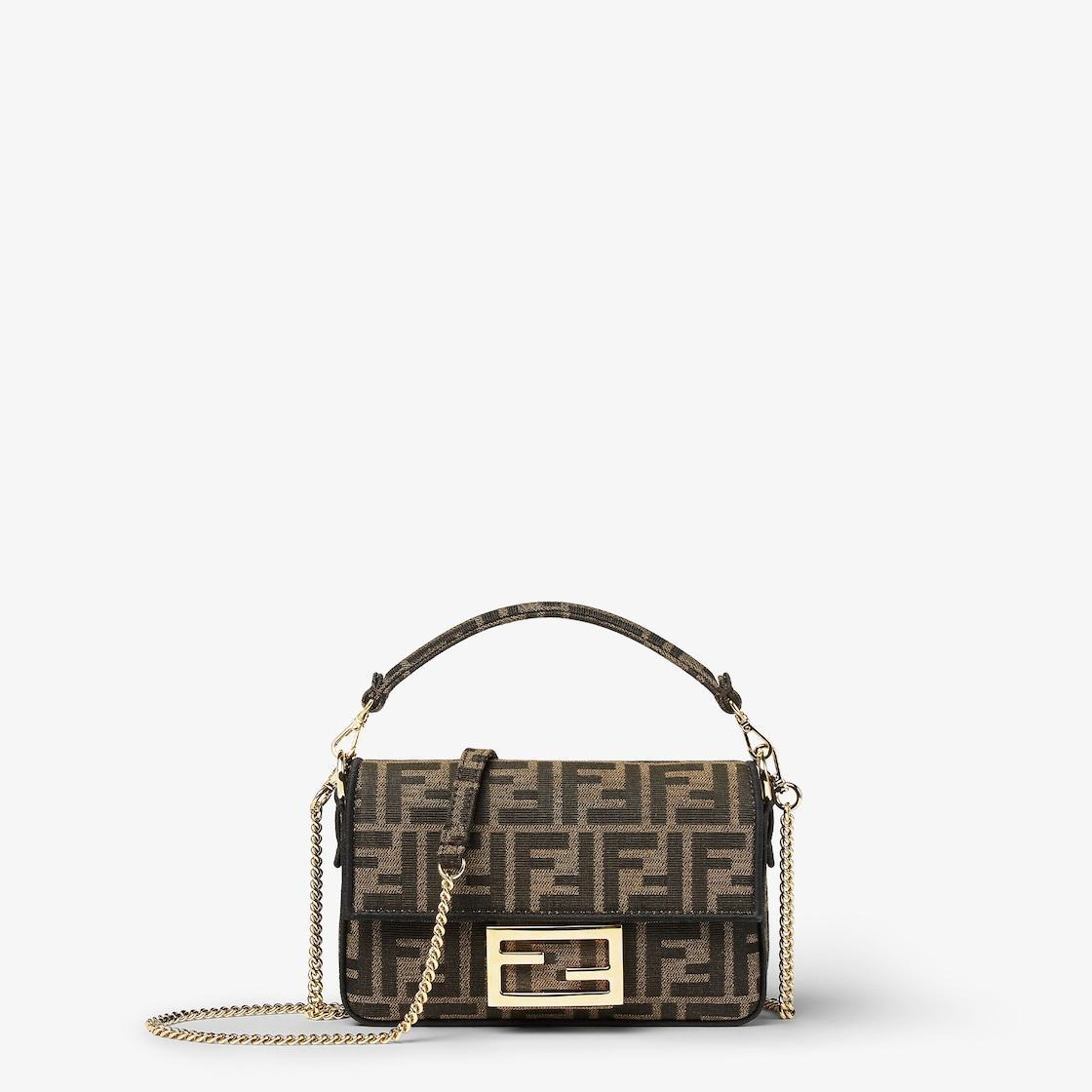 Baguette MiniBrown FF jacquard fabric bag Product Image