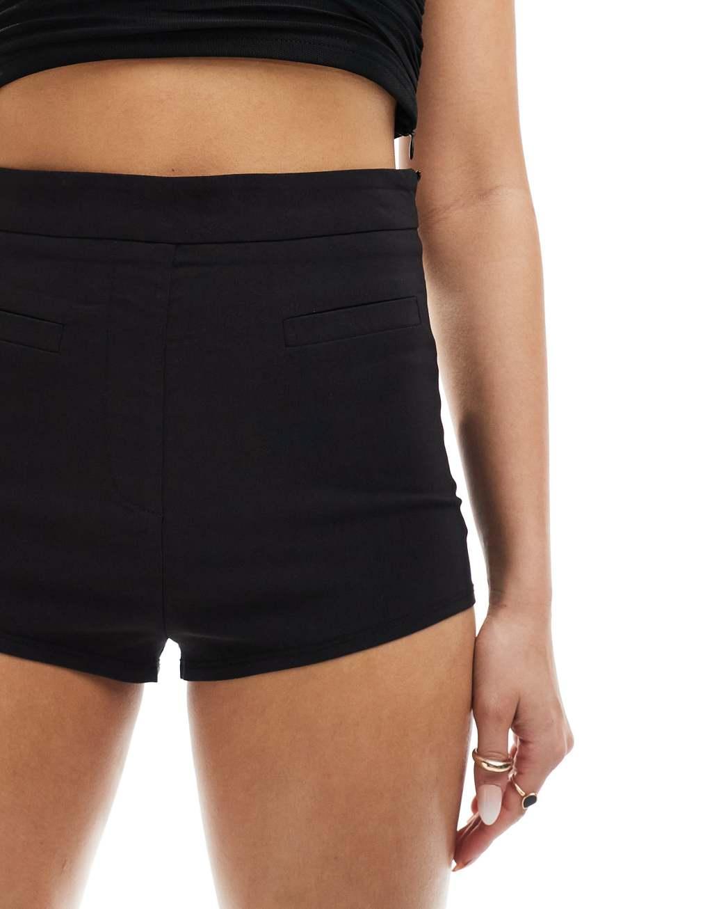 ASOS DESIGN bengaline micro shorts in black Product Image