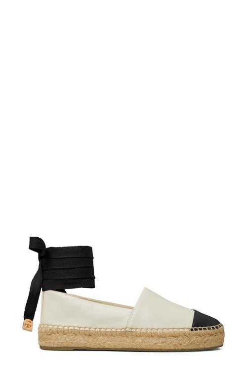 TORY BURCH White Espadrilles With Metallic Logo On The Front And Ankle Strap In Leather Woman Product Image