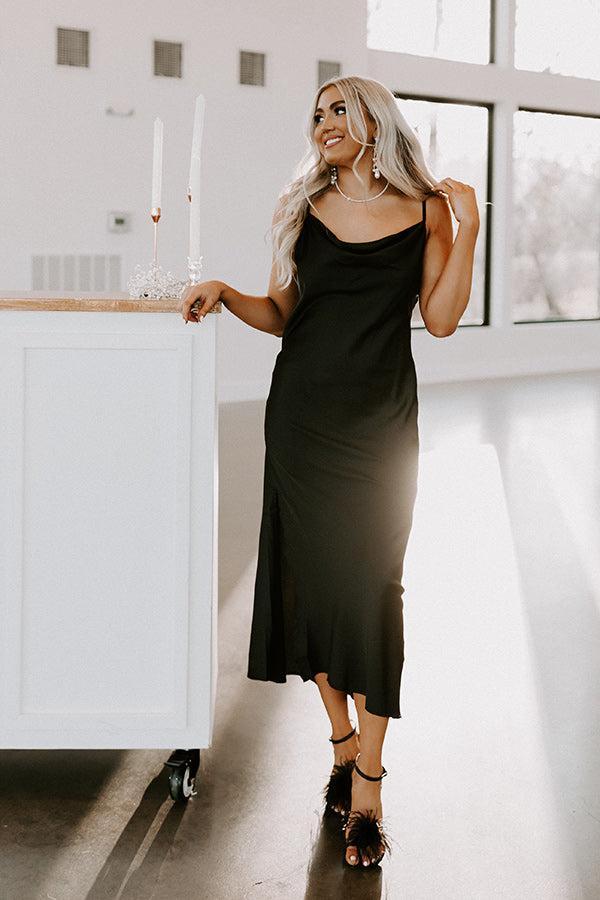 Classy And Confident Satin Midi In Black Product Image