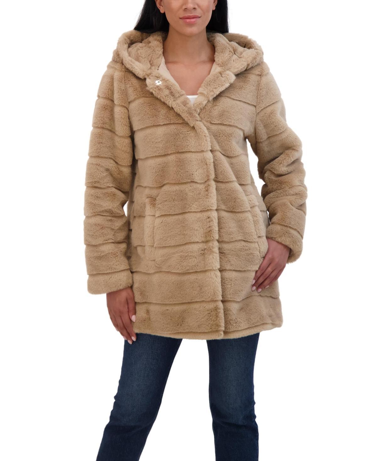 Women's Sebby Collection Hooded Reversible Faux-Fur Coat, Size: Large, Beige Product Image