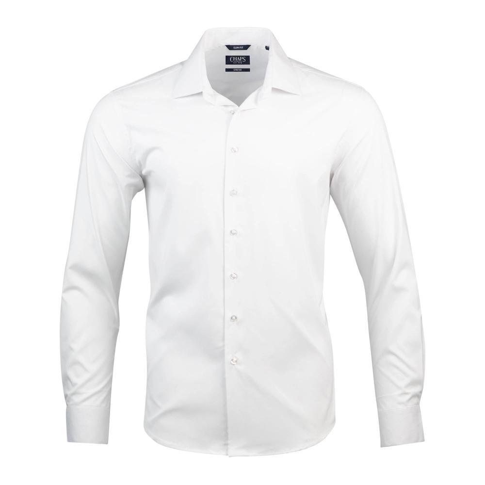 Chaps Mens Slim Fit Dress Shirt Wrinkle Resistant Stretch White Long Sleeve Shirts for Men Formal Blue Solid Small Product Image