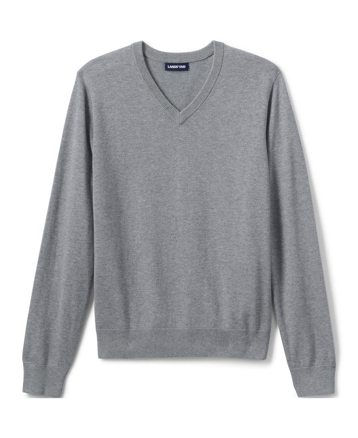 Men's Lands' End School Uniform Fine Gauge V-neck Sweater, Size: Small, Coal Grey Product Image