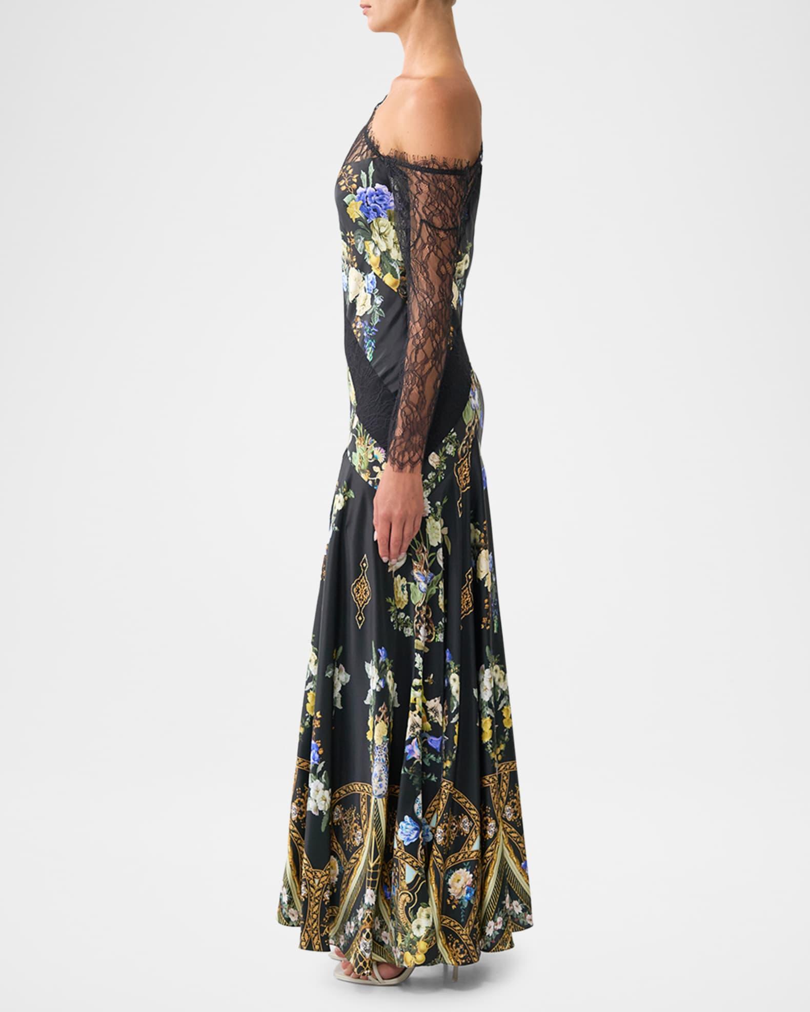 Ottoman Elegance Lace Splice One-Shoulder Dress Product Image