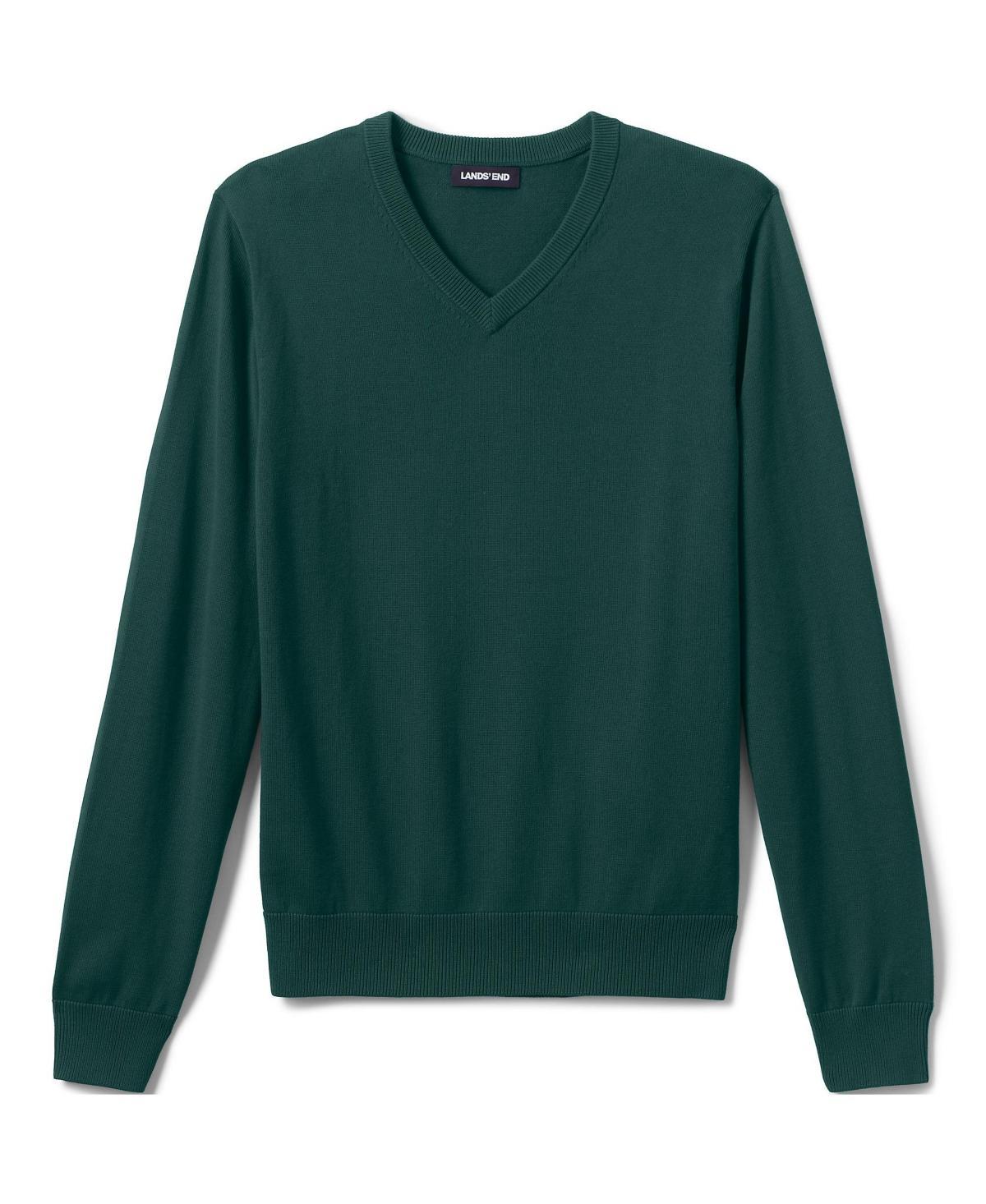 Men's Lands' End School Uniform Fine Gauge V-neck Sweater, Size: Small, Coal Grey Product Image