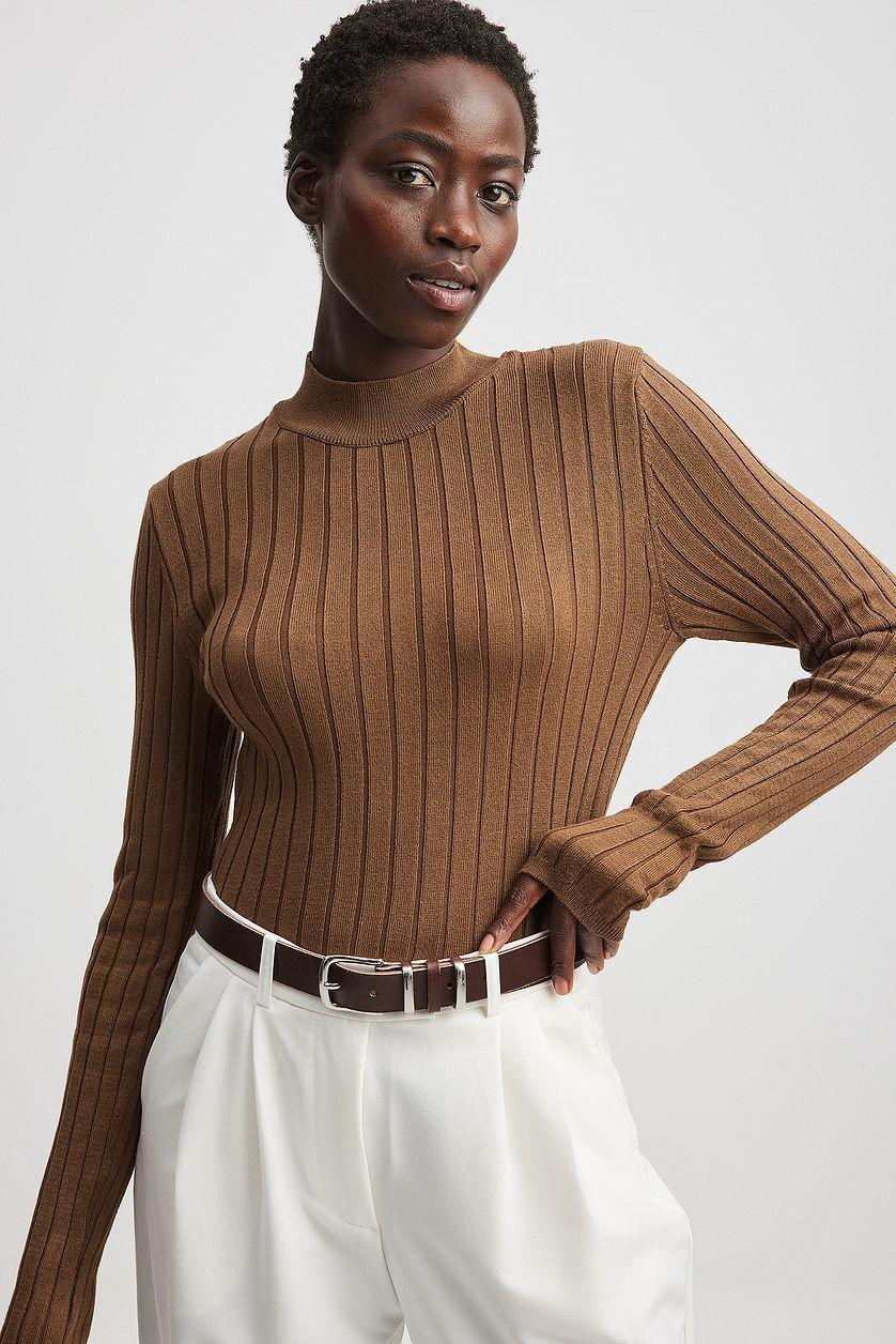 Ribbed High Neck Knitted Sweater Product Image