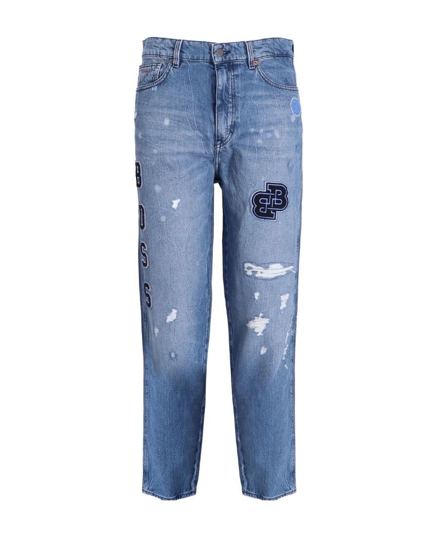 HUGO BOSS All-over Logo Patch Jeans In Blue Product Image