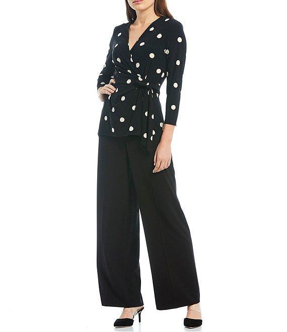 Anne Klein Knit Jersey Polka Dot Print V-Neck 34 Sleeve Faux Product Image