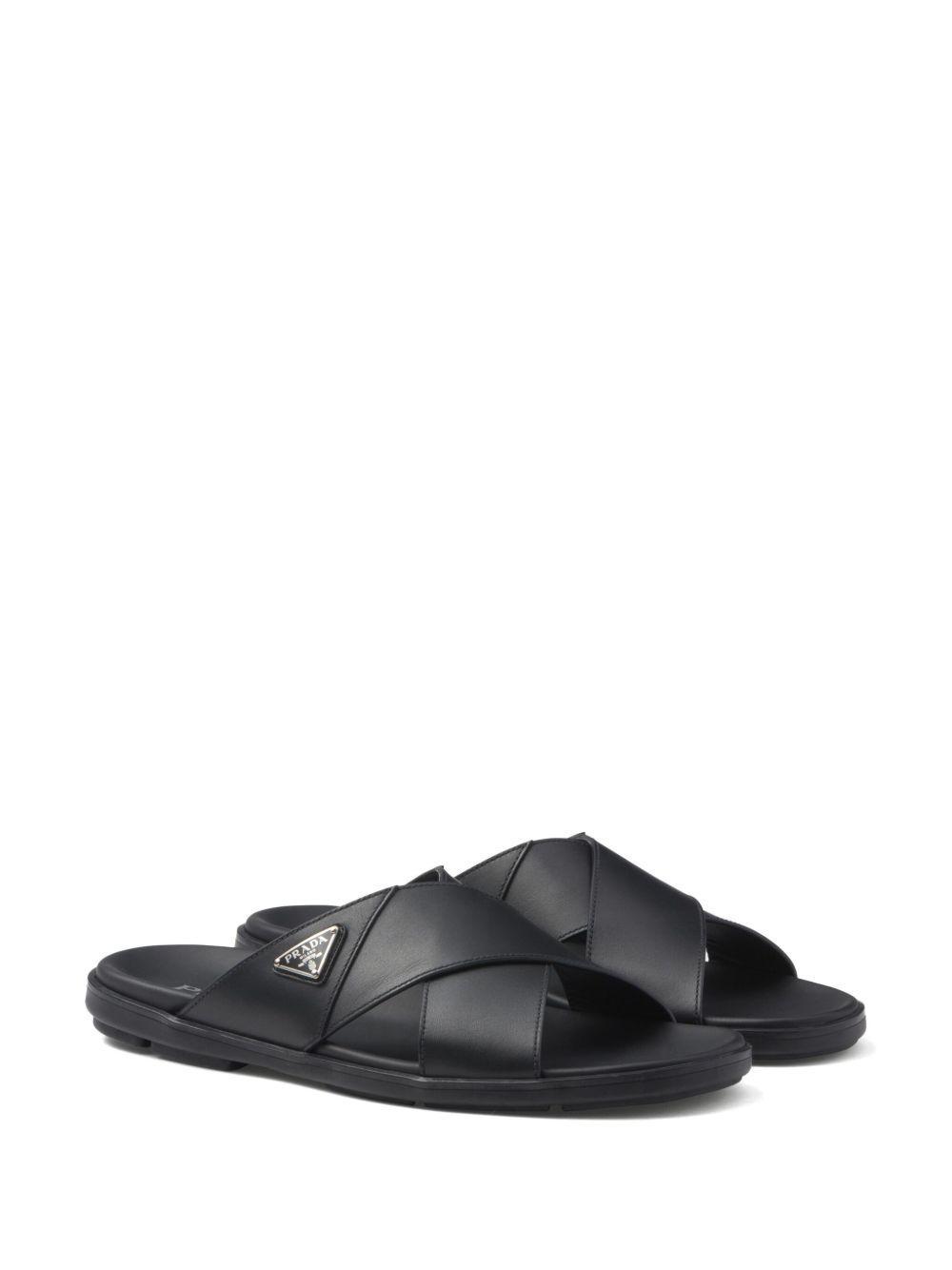 Leather crisscross slides Product Image