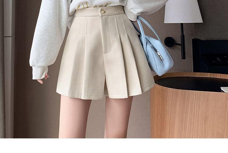 High Waist Plain Wide Leg Shorts Product Image
