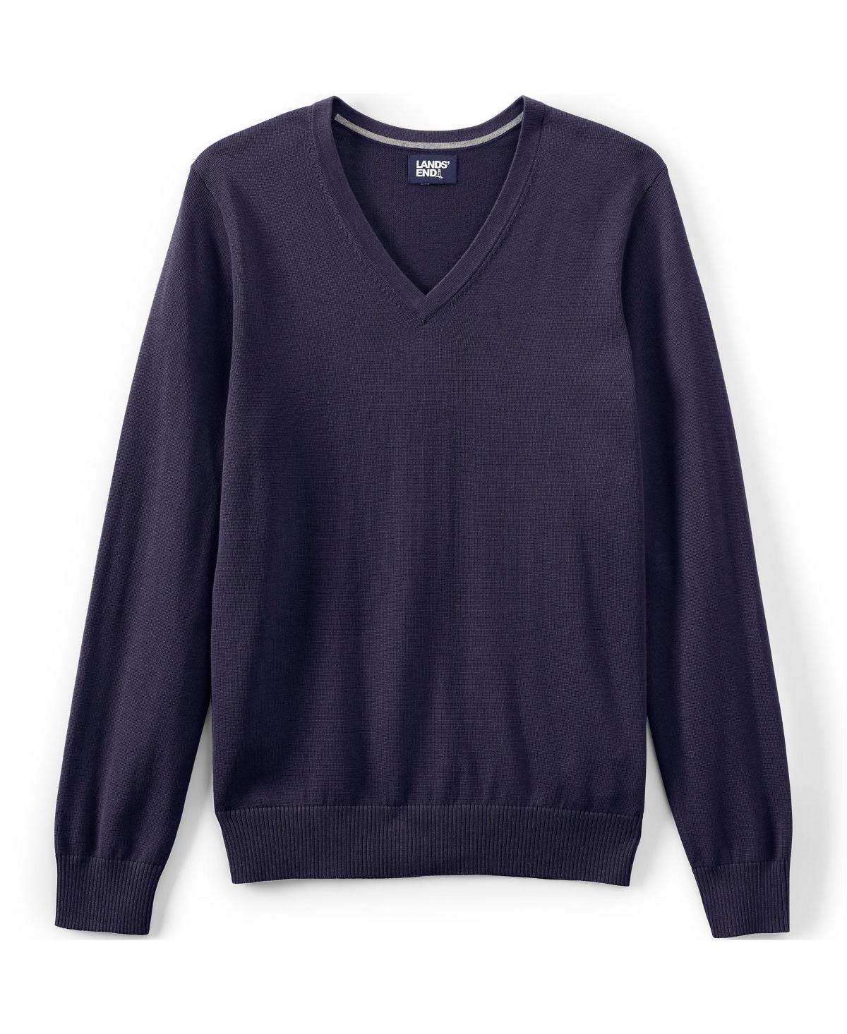Mens Lands End V-Neck Pullover Sweater Pewter Grey Product Image
