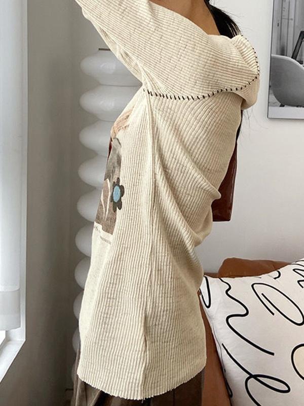 Vintage Print Stitch Detail Long Sleeve Knit Product Image