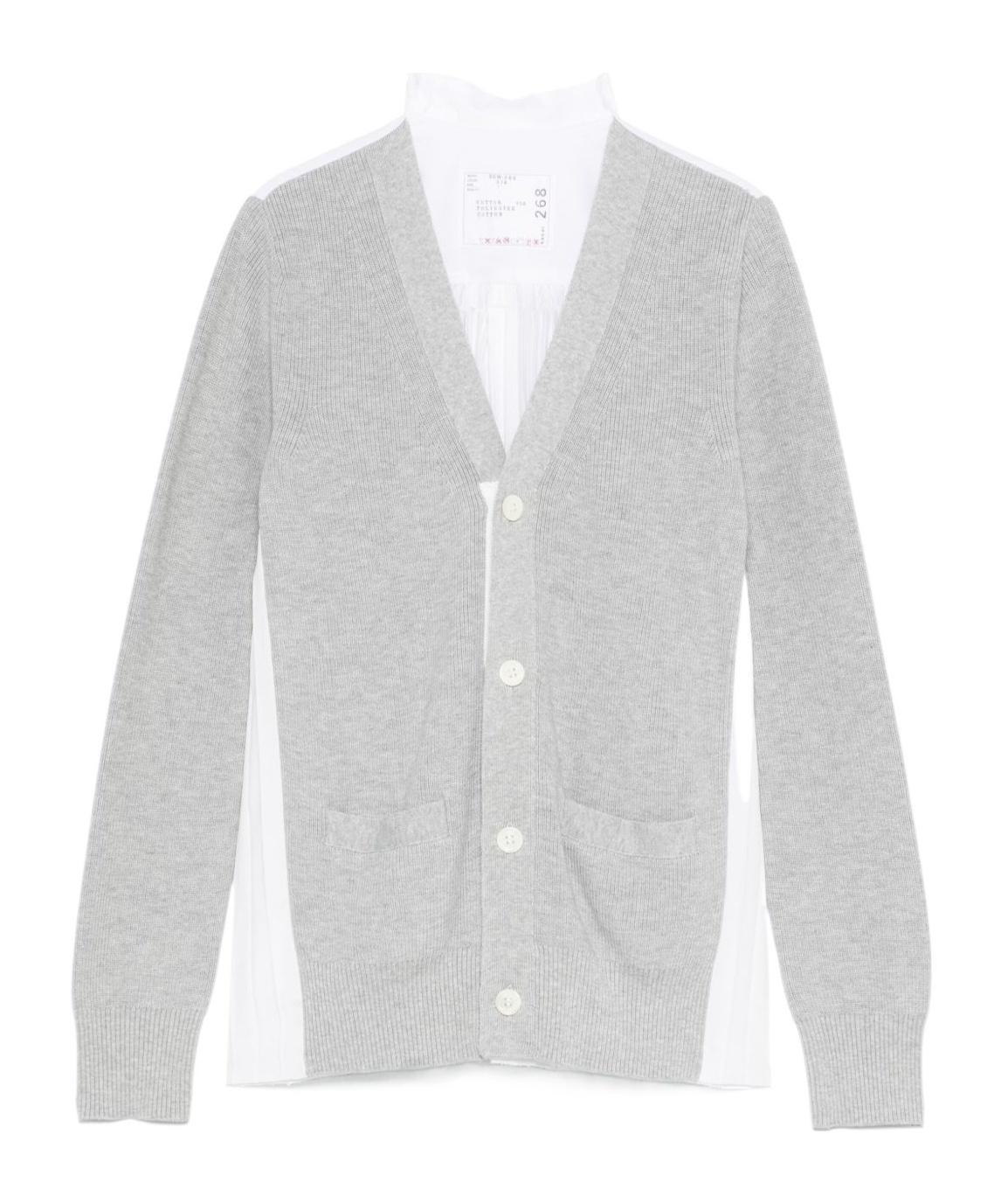 SACAI Long-sleeved Pleated Cardigan In White Product Image