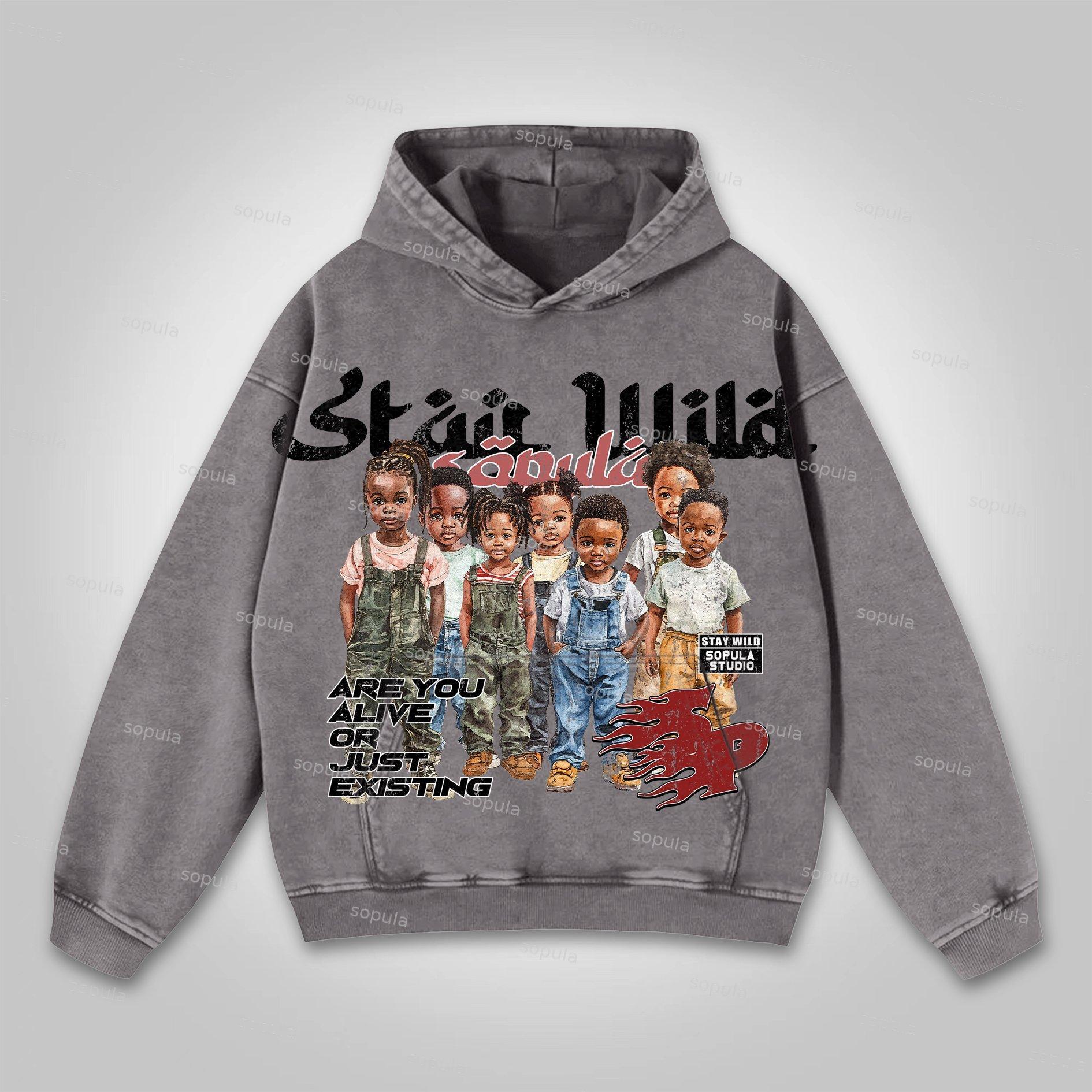 Stop War Children Portraits Graphic Washed Hoodie Product Image