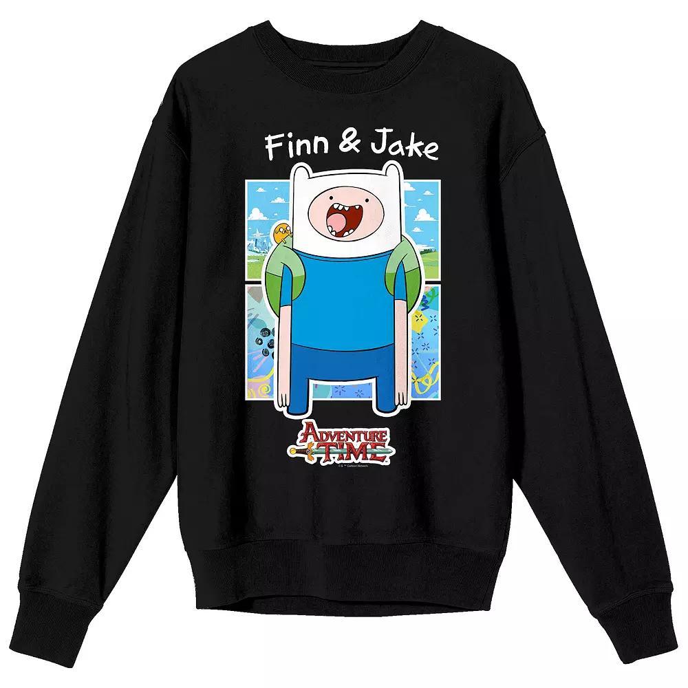 Men's Adventure Time Finn & Jake Long Sleeve Graphic Tee, Size: Large, Black Product Image