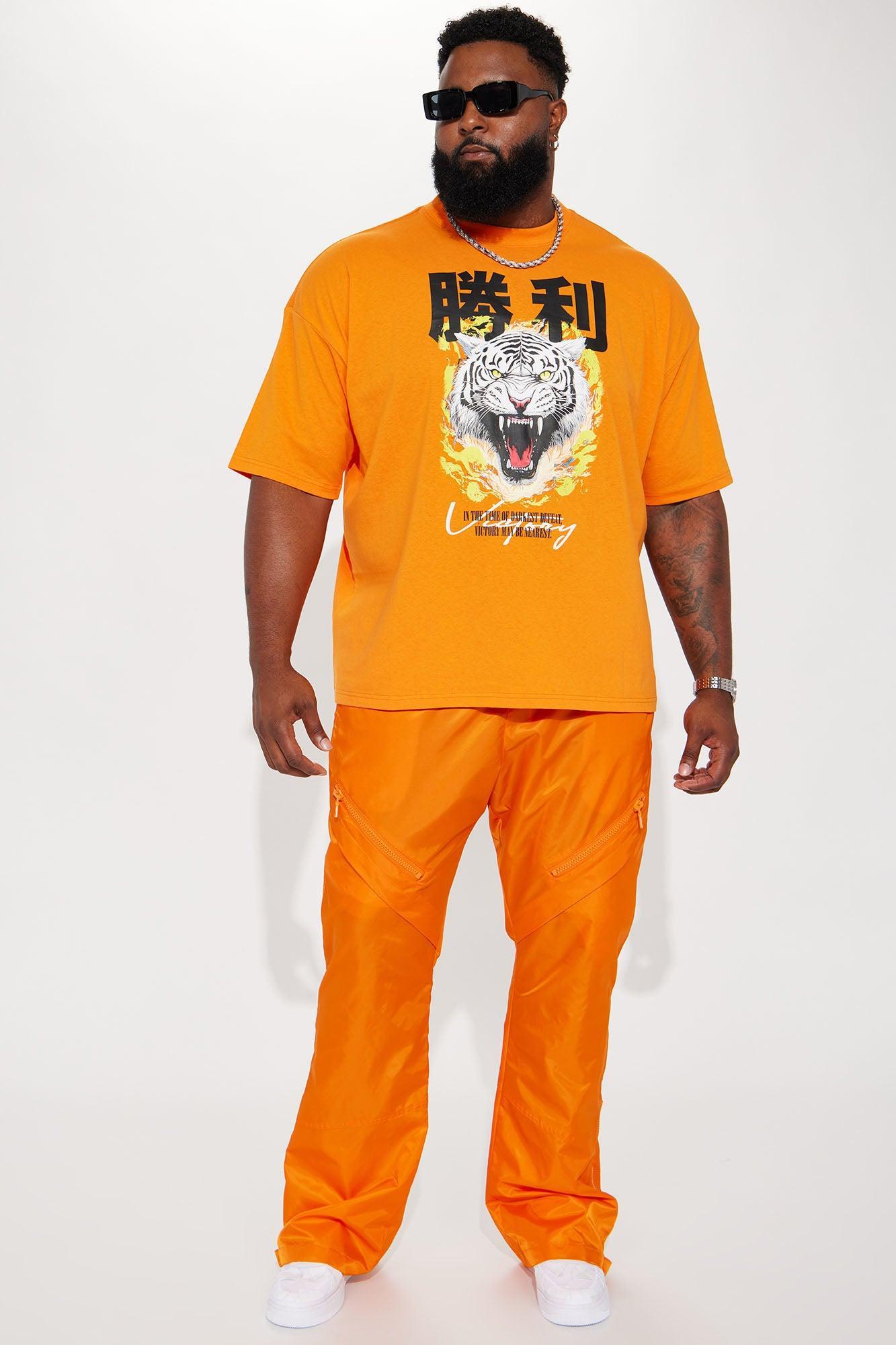 Play The Track Stacked Slim Flare Nylon Pants - Orange Product Image
