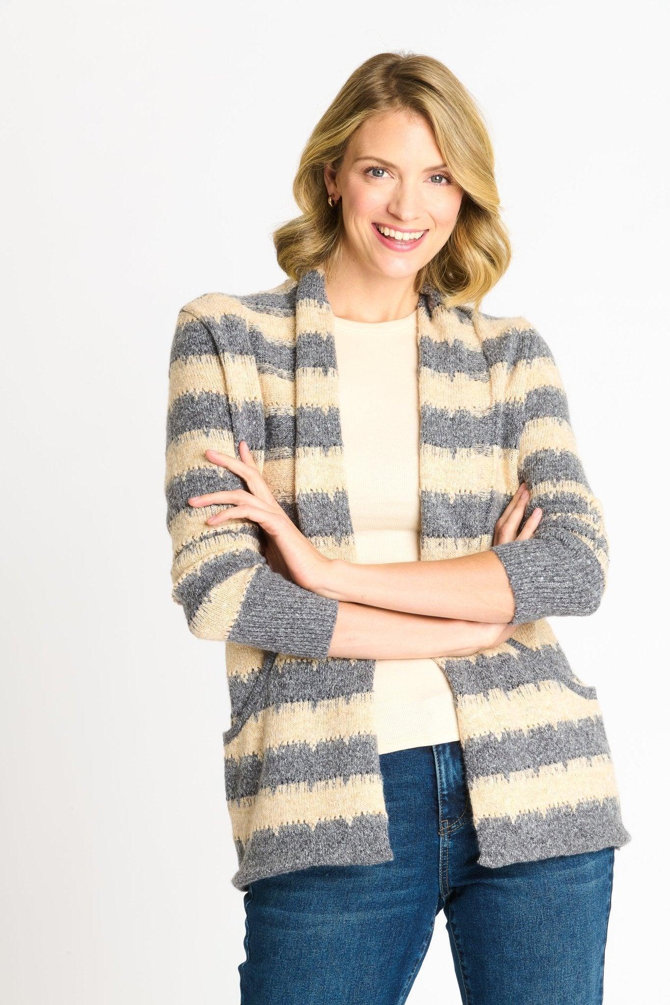 Wave Stripe J-Pocket Cardigan Sweater, Light Heather Product Image