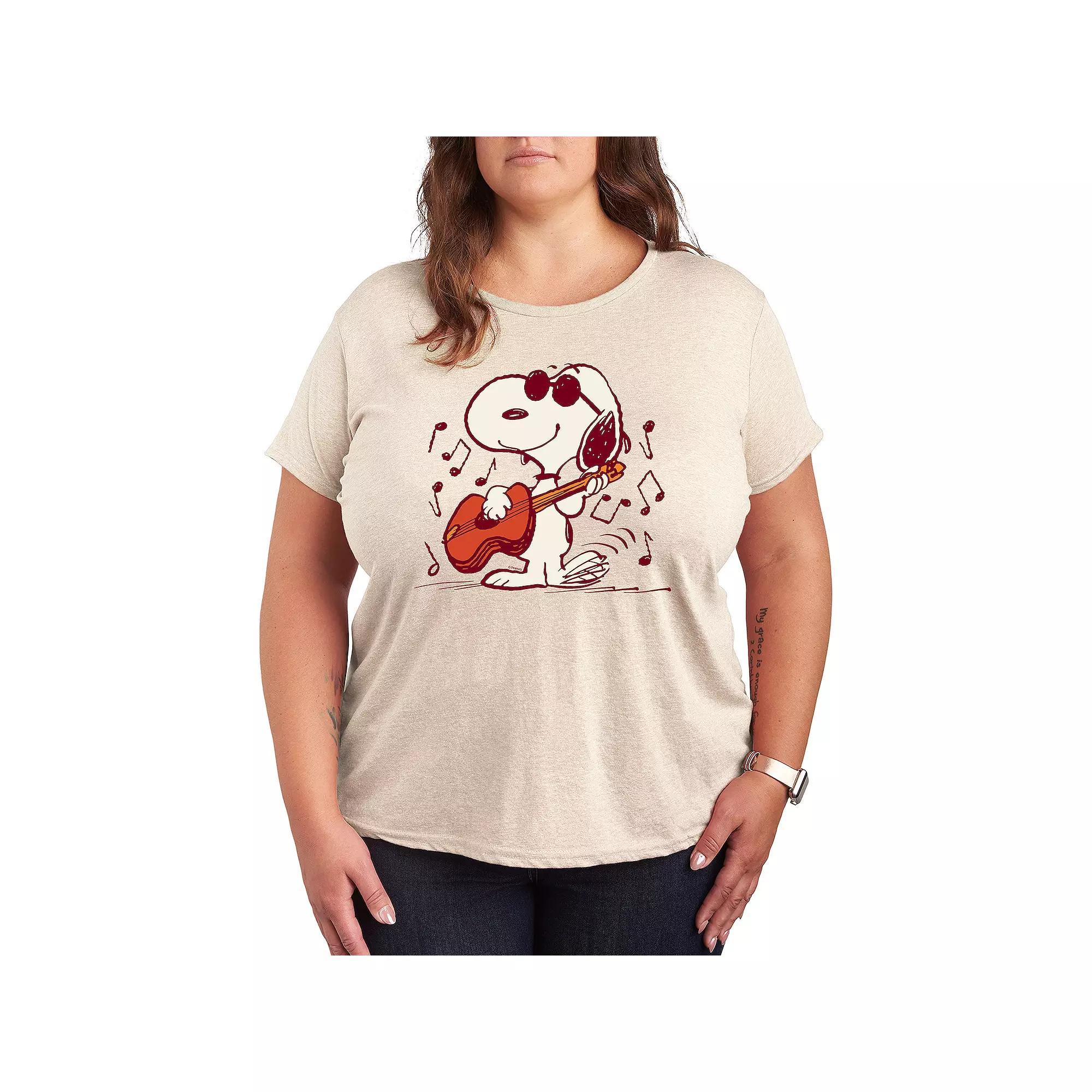Plus Peanuts Snoopy Joe Cool Guitar Graphic Tee, Womens Grey Gray Product Image