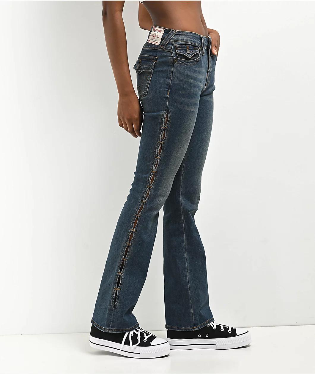 True Religion Becca Cutout Blue Wash Bootcut Jeans Product Image