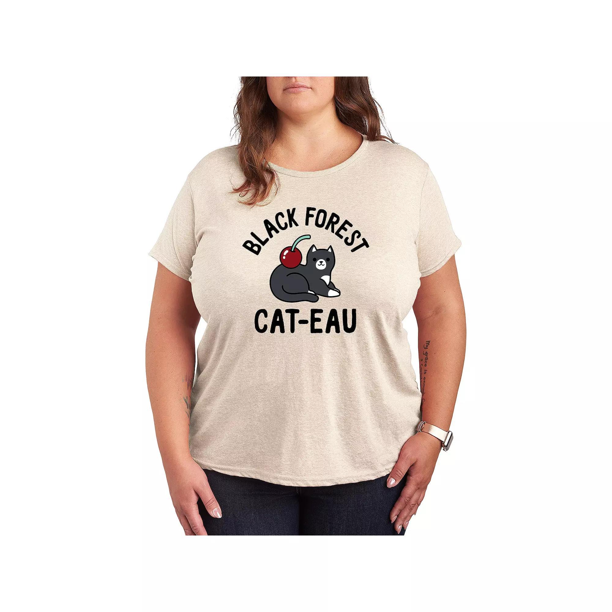 Plus Black Forest Cat-eau Graphic Tee, Womens Grey Gray Product Image