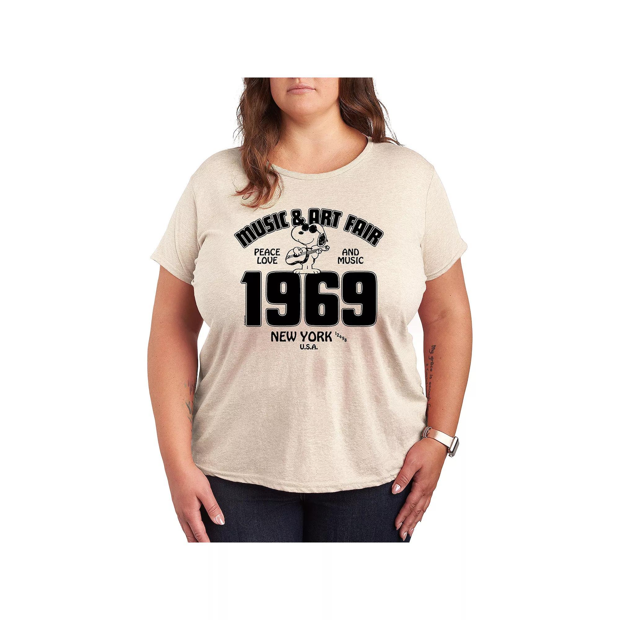 Plus Peanuts Snoopy Music & Art Graphic Tee, Womens Grey Dark Red Product Image