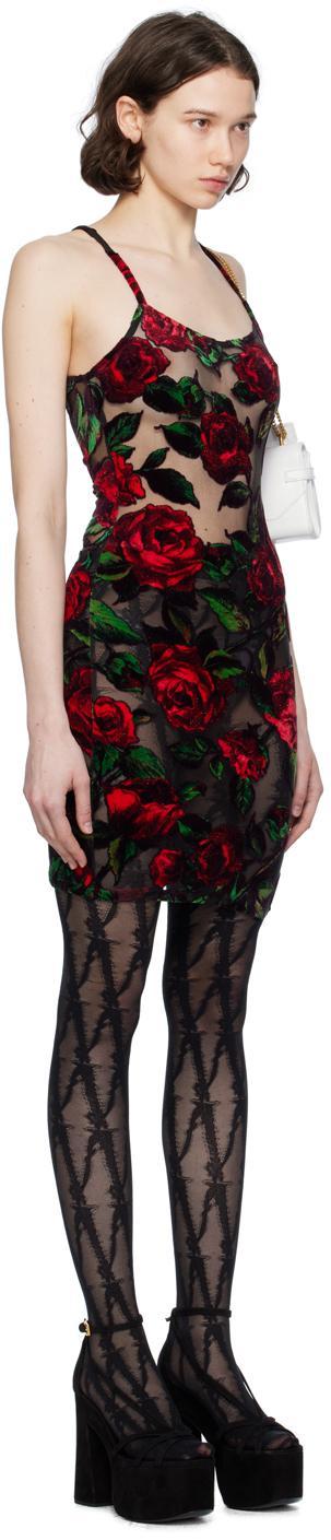 BALMAIN Black & Red Rose Minidress In Elk Noir/rouge/vert Product Image