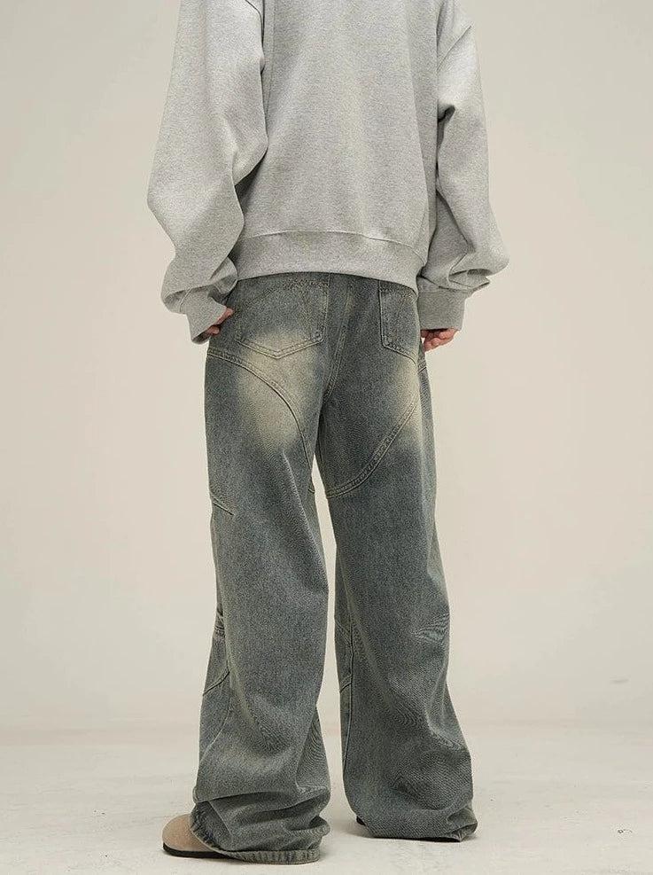 RT No. 10806 DECONSTRUCTED BLUE DENIM STRAIGHT JEANS Product Image