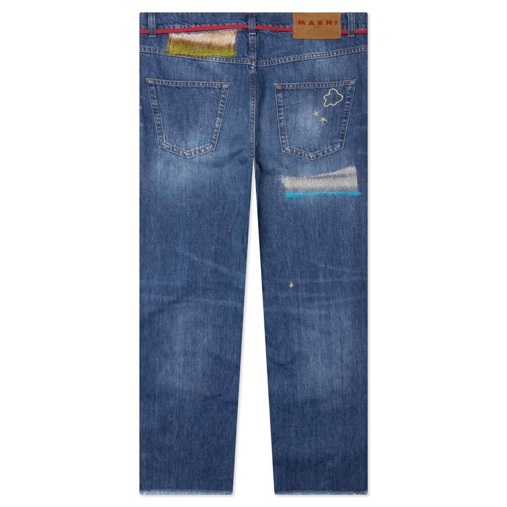 Blue Organic Denim Jeans With Mohair Patches - Iris Blue Male Product Image