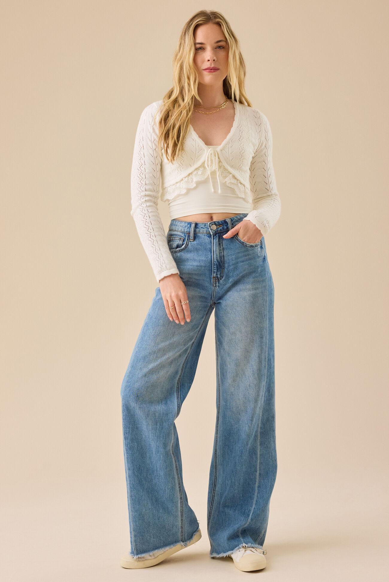 Maria Pointelle Lace Trim Shrug Product Image