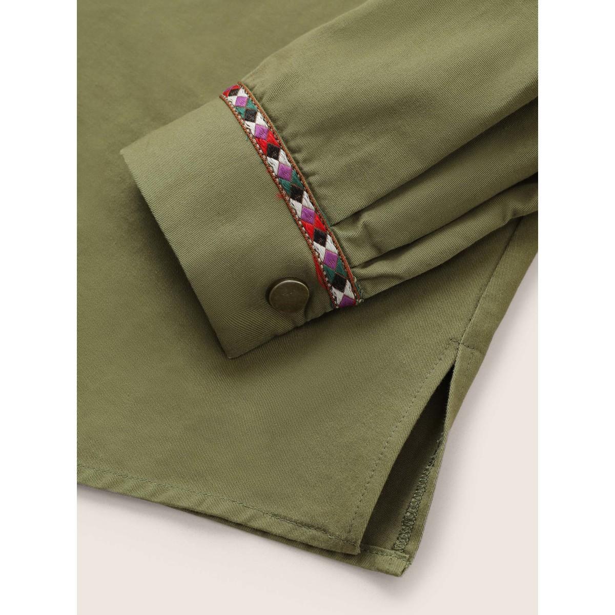 Plus Size Bandana Embroidered Patched Pocket Jacket Women ArmyGreen Non Patch pocket Everyday Jackets BloomChic 18-20/2X Product Image