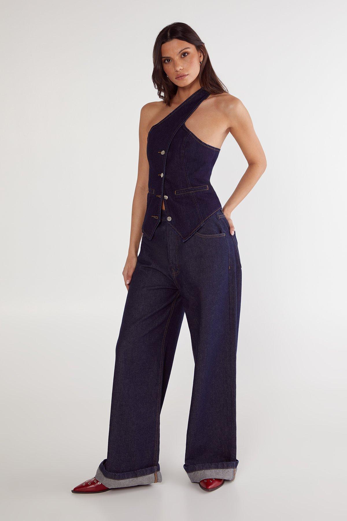 Denim Asymmetric Top Product Image