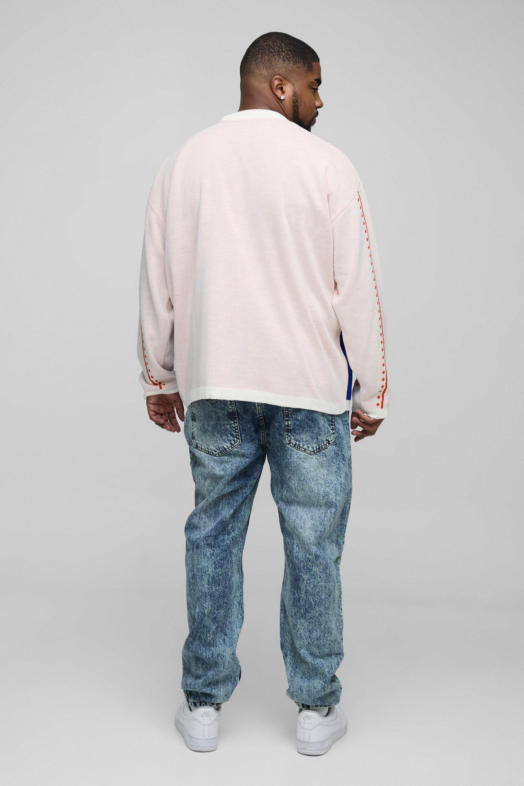 Plus Oversized Moto Knitted Long Sleeve T-Shirt | boohooMAN USA Product Image