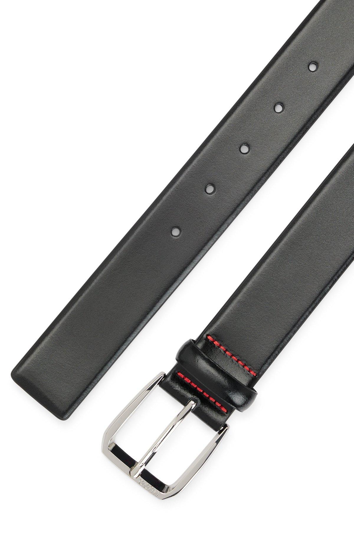 HUGO - Italian-leather belt with branded buckle - Black Product Image