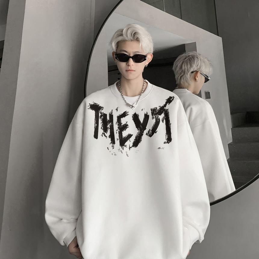 Crew Neck Lettering Oversized Sweatshirt Product Image