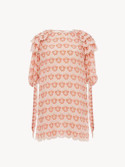 Puff-sleeve mini dress in silk crêpon Product Image