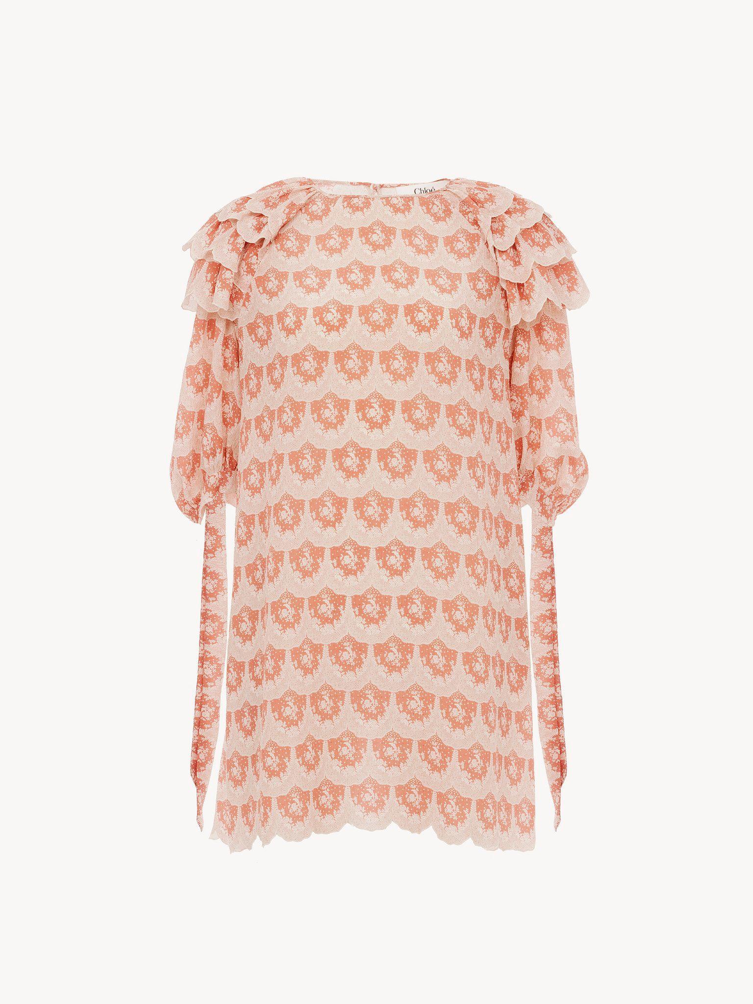 Puff-sleeve mini dress in silk crêpon Product Image